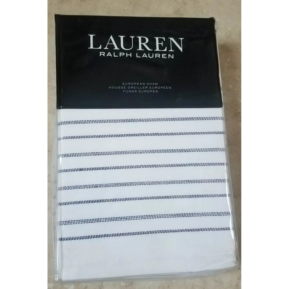 Lauren Ralph Lauren Juliet Woven Frame Euro Sham‎ White Blue 26"x26" NEW